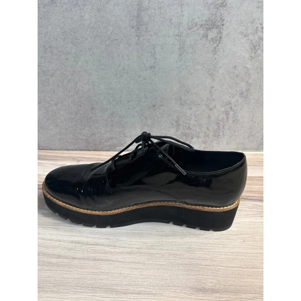 Eileen Fisher Eddy Derby SZ 9 Black Patent Leather Lace Up Oxford Platform Shoes